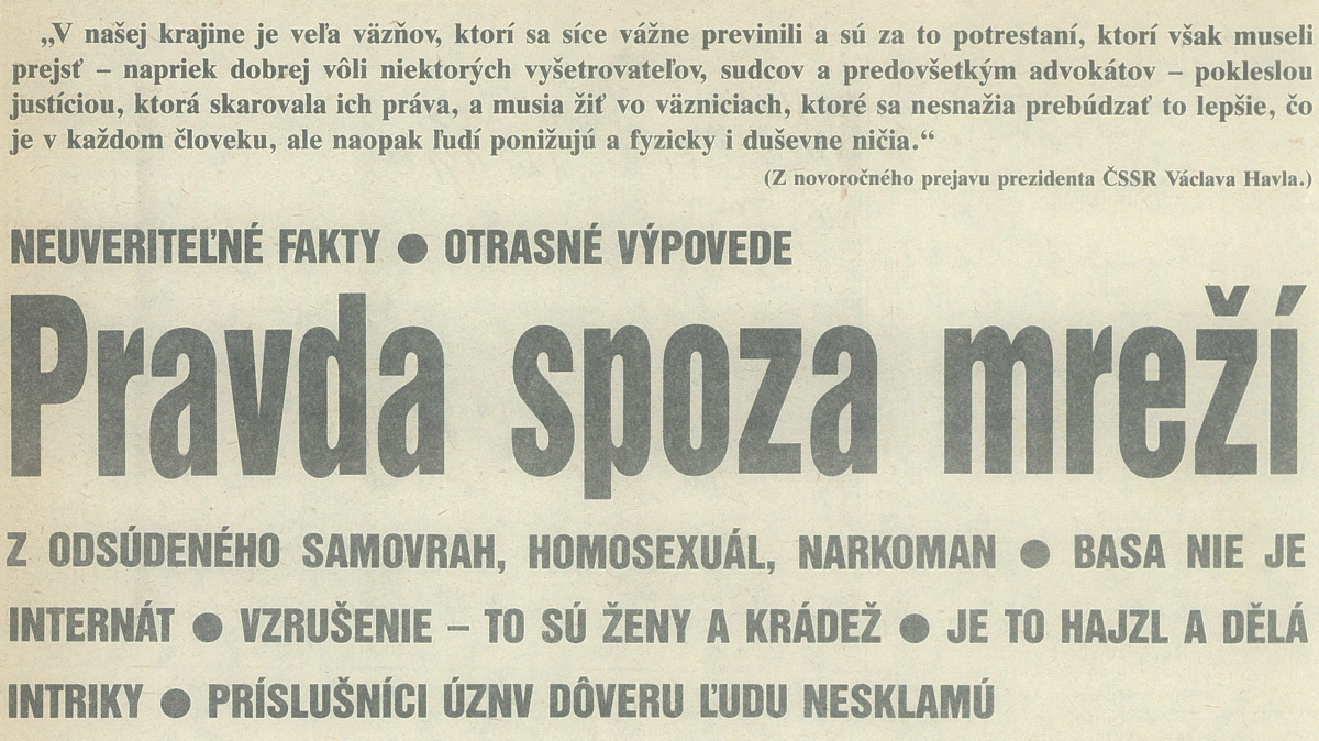 Pravda spoza mreží, titulok v časopise Zmena. 1990. Univerzitná knižnica v Bratislave